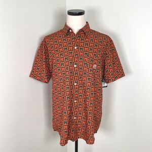 Dyme Lyfe NCAA Miami Hurricanes Orange Green Block Button Up Shirt Men LARGE NWT